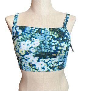 Aerie Offline Printed 3D Square Neck Sports Bra Blue Floral Medium Unlined NWT